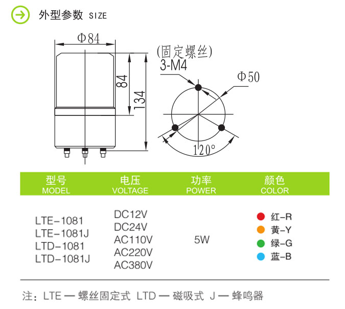 小圓型LTE-1081旋轉警示燈