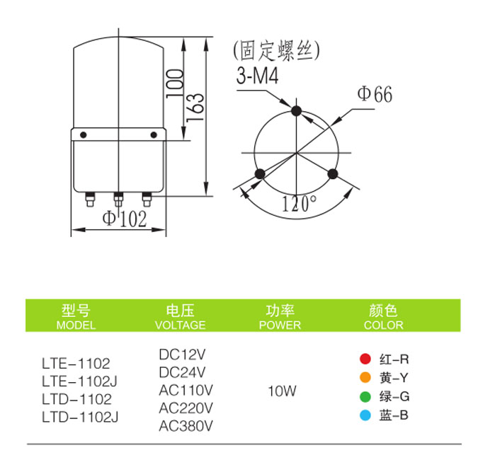 Φ100mm LTE-1102旋轉警示燈參數