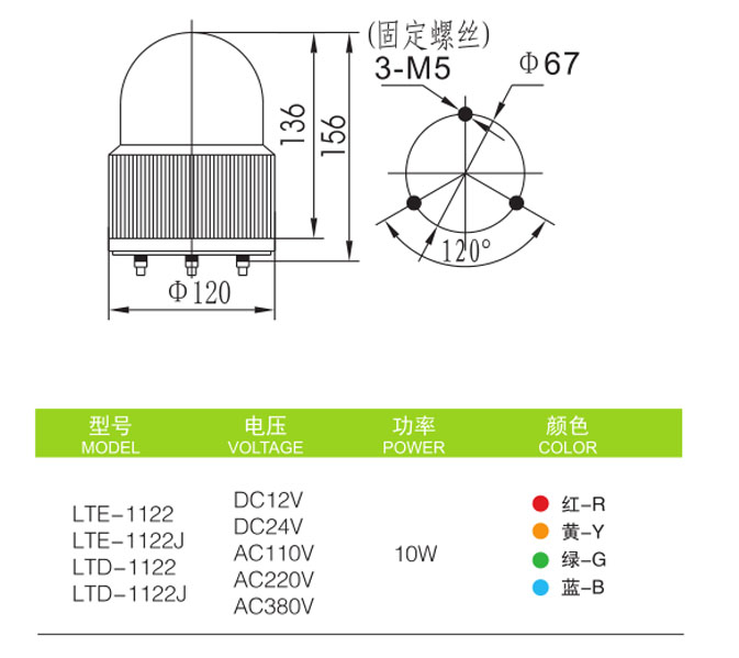 啟晟Φ120mm LTE-1122旋轉式彈頭警示燈